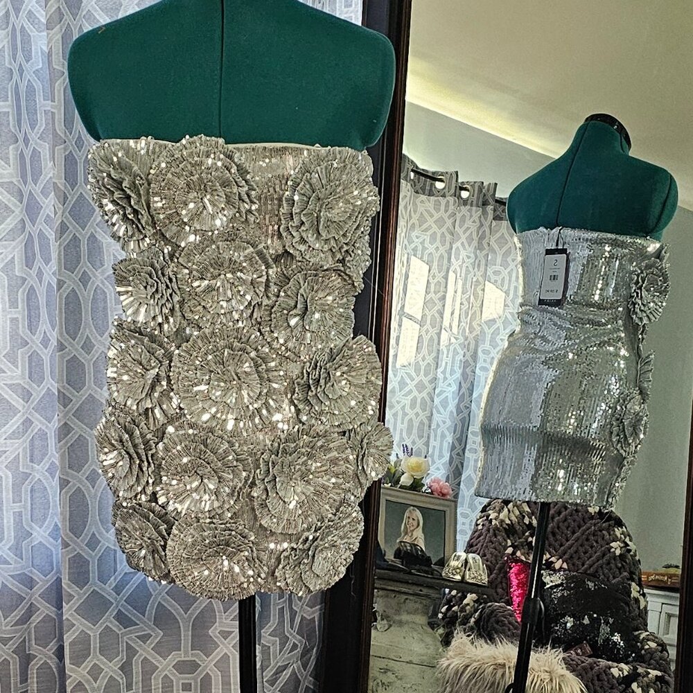 Akira Silver Textured Statement Top – Size S – NWT